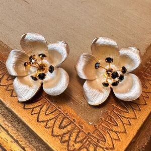 Vintage PARK LANE Enamel Rhinestone Earrings Flower Earrings